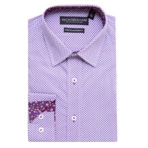 🆕 Nick Graham Men’s Slim Fit Stretch Easy-Care Tile Print Dress Shirt Size Large